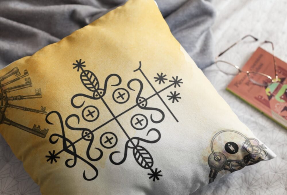 Papa Legba Haitian vodou vèvè Premium Pillow - Image 3